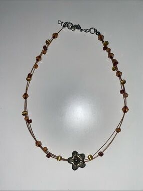 Y2K Choker Flower Beaded Brown 2000s Choker Short Necklace Vintage Deadstock